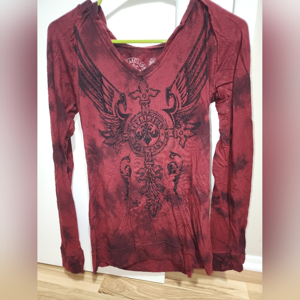 Affliction Long sleeved hooded shirt